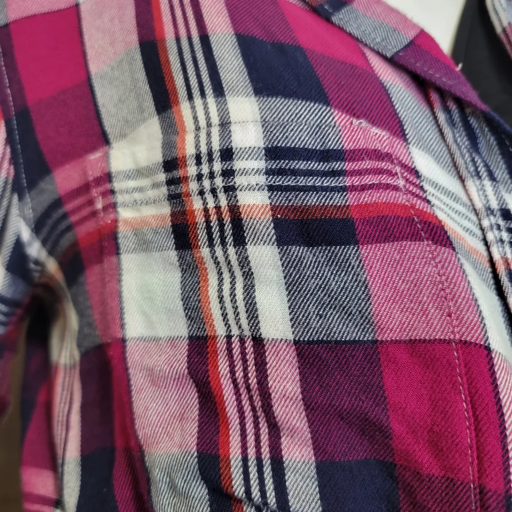 Banana Republic Magenta Plaid Flannel Shirt Boyfriend Fit Small Chic